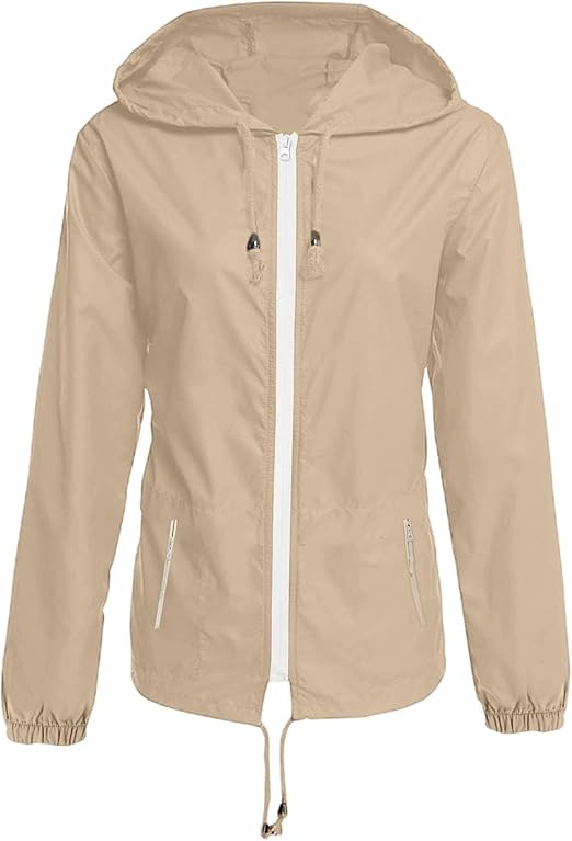 Packable Rain Jacket Women Waterproof Lightweight Rain Coats with Hood Zip Up Outdoor Hiking Travel Windbreaker