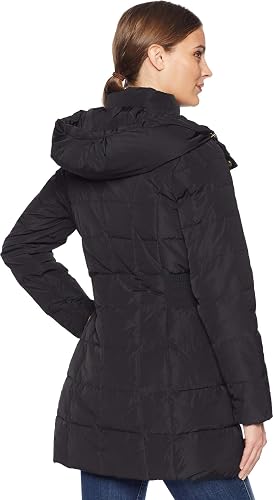 Cole Haan Women's Taffeta Down Coat With Hood Taffeta Down, Front Zipper Bib, Elastic Waist, Fully Lined, Zipper Pockets, Winter Wear
