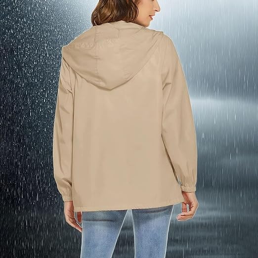 Packable Rain Jacket Women Waterproof Lightweight Rain Coats with Hood Zip Up Outdoor Hiking Travel Windbreaker