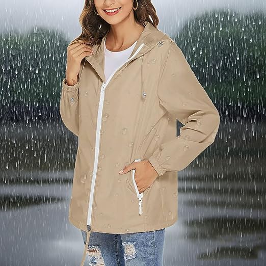Packable Rain Jacket Women Waterproof Lightweight Rain Coats with Hood Zip Up Outdoor Hiking Travel Windbreaker
